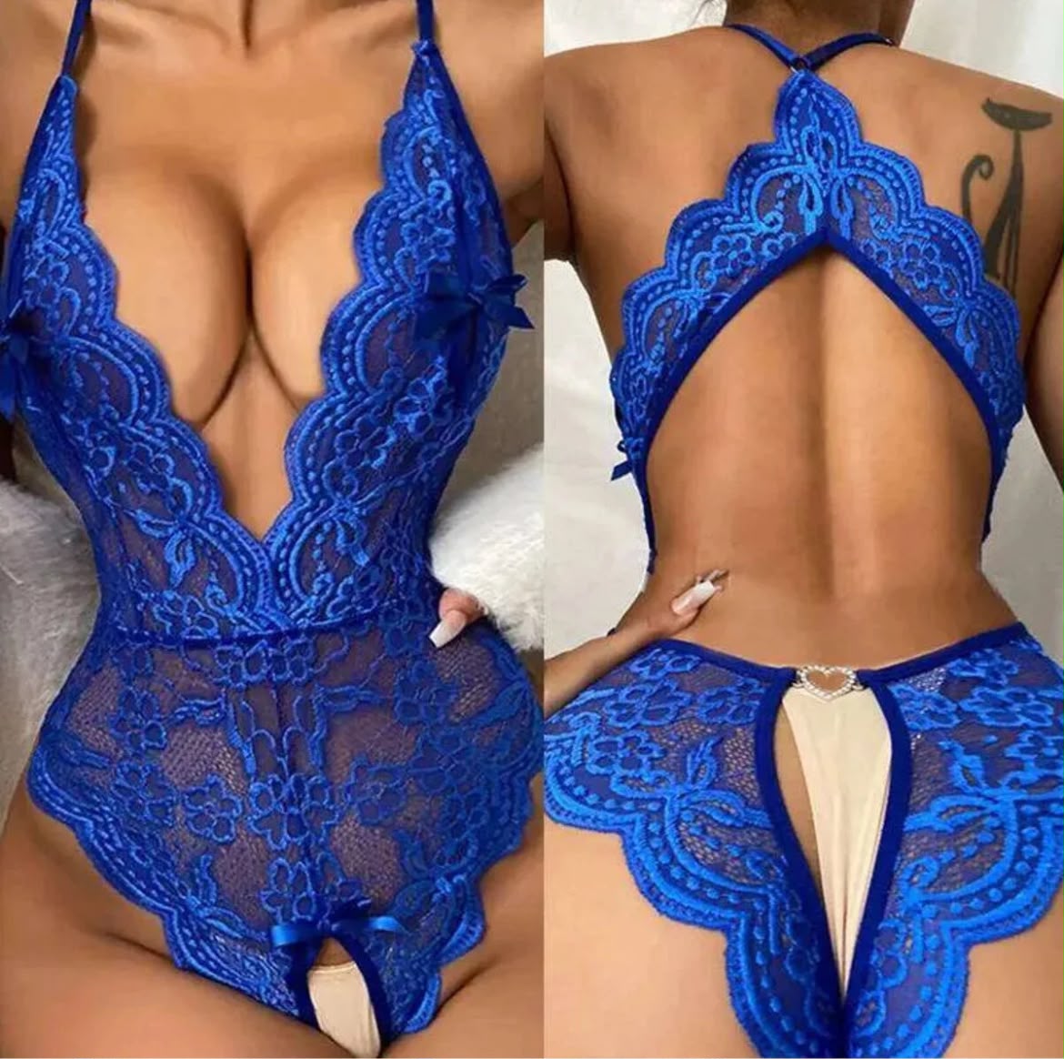 LUNESSA Mavi Dantel Detaylı Fantazi Body